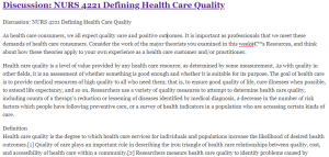 Discussion: NURS 4221 Defining Health Care Quality