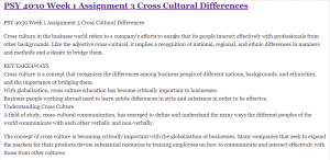 PSY 4030 Week 1 Assignment 3 Cross Cultural Differences