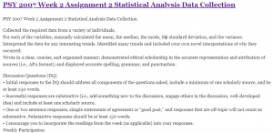 PSY 2007 Week 2 Assignment 2 Statistical Analysis Data Collection