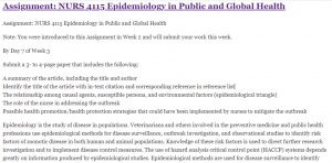 Assignment: NURS 4115 Epidemiology in Public and Global Health