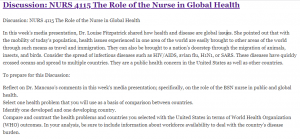 Discussion: NURS 4115 The Role of the Nurse in Global Health