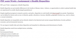 PSY 4420 Week 1 Assignment 3 Health Disparities