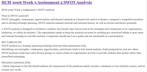 HCM 3006 Week 3 Assignment 2 SWOT Analysis