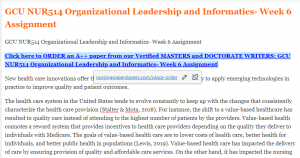 GCU NUR514 Organizational Leadership and Informatics- Week 6 Assignment