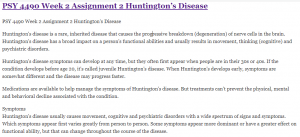 PSY 4490 Week 2 Assignment 2 Huntington’s Disease