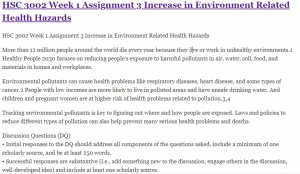 HSC 3002 Week 1 Assignment 3 Increase in Environment Related Health Hazards