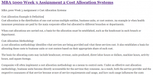 MBA 5000 Week 3 Assignment 2 Cost Allocation Systems
