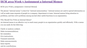 HCM 4012 Week 5 Assignment 2 Internal Memos