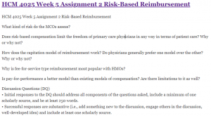 HCM 4025 Week 5 Assignment 2 Risk-Based Reimbursement