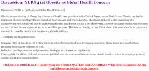 Discussion: NURS 4115 Obesity as Global Health Concern