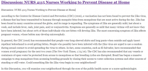 Discussion: NURS 4115 Nurses Working to Prevent Disease at Home