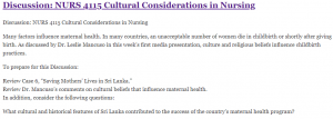 Discussion: NURS 4115 Cultural Considerations in Nursing