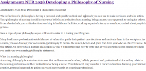 Assignment: NUR 2058 Developing a Philosophy of Nursing