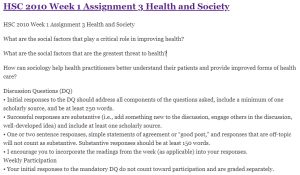 HSC 2010 Week 1 Assignment 3 Health and Society