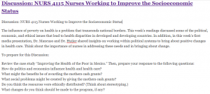 Discussion: NURS 4115 Nurses Working to Improve the Socioeconomic Status
