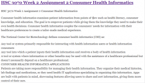 HSC 3070 Week 2 Assignment 2 Consumer Health Informatics