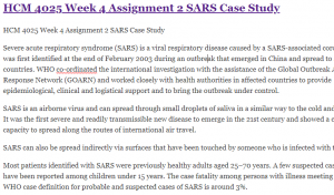 HCM 4025 Week 4 Assignment 2 SARS Case Study