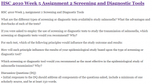 HSC 4010 Week 5 Assignment 2 Screening and Diagnostic Tools