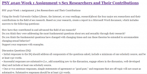 PSY 4040 Week 1 Assignment 3 Sex Researchers and Their Contributions