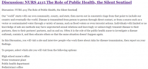 Discussion: NURS 4115 The Role of Public Health, the Silent Sentinel