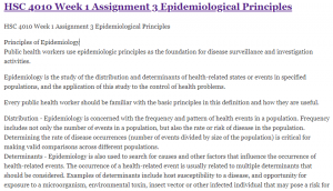HSC 4010 Week 1 Assignment 3 Epidemiological Principles