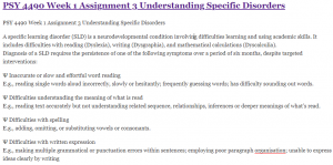 PSY 4490 Week 1 Assignment 3 Understanding Specific Disorders