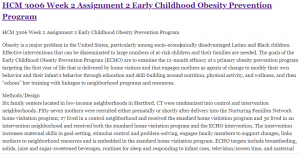 HCM 3006 Week 2 Assignment 2 Early Childhood Obesity Prevention Program