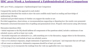 HSC 4010 Week 4 Assignment 2 Epidemiological Case Comparison