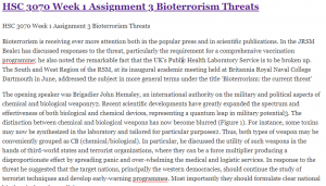 HSC 3070 Week 1 Assignment 3 Bioterrorism Threats