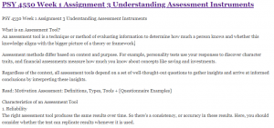 PSY 4550 Week 1 Assignment 3 Understanding Assessment Instruments