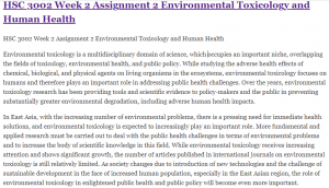 HSC 3002 Week 2 Assignment 2 Environmental Toxicology and Human Health