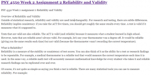 PSY 4550 Week 2 Assignment 2 Reliability and Validity