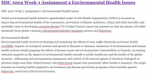 HSC 3002 Week 3 Assignment 2 Environmental Health Issues