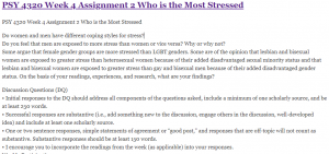 PSY 4320 Week 4 Assignment 2 Who is the Most Stressed