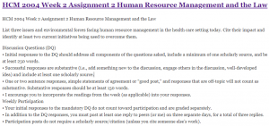 HCM 2004 Week 2 Assignment 2 Human Resource Management and the Law