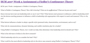 HCM 4007 Week 2 Assignment 2 Fiedler’s Contingency Theory