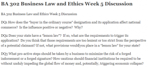 BA 302 Business Law and Ethics Week 5 Discussion