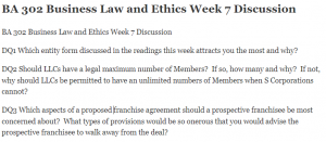 BA 302 Business Law and Ethics Week 7 Discussion