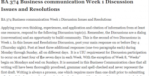 BA 374 Business communication Week 1 Discussion Issues and Resolutions