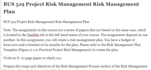 BUS 519 Project Risk Management Risk Management Plan