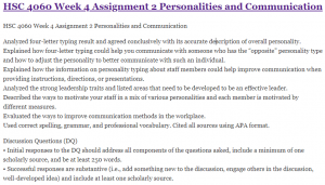 HSC 4060 Week 4 Assignment 2 Personalities and Communication