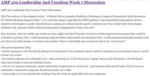 AMP 450 Leadership And Vocation Week 5 Discussion