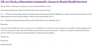 NR 305 Week 4 Discussion Community Access to Mental Health Services