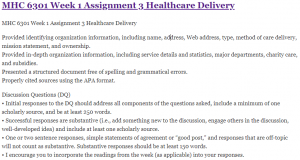 MHC 6301 Week 1 Assignment 3 Healthcare Delivery