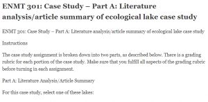 ENMT 301 Case Study – Part A Literature analysis article summary of ecological lake case study