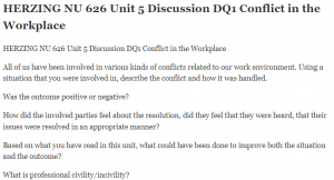 HERZING NU 626 Unit 5 Discussion DQ1 Conflict in the Workplace