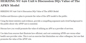 HERZING NU 626 Unit 6 Discussion DQ1 Value of The APRN Model