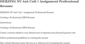 HERZING NU 626 Unit 7 Assignment Professional Resume