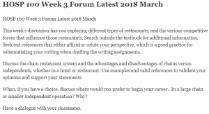 HOSP 100 Week 3 Forum Latest 2018 March