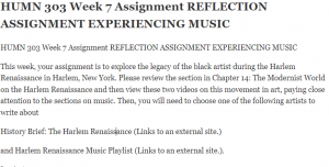 HUMN 303 Week 7 Assignment REFLECTION ASSIGNMENT EXPERIENCING MUSIC